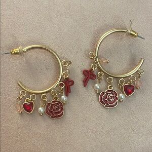 Romantic Gold and Red Vintage-Inspired Hoop Earrings